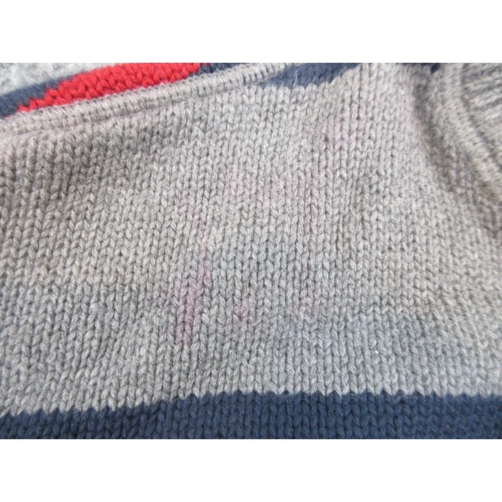 Tommy Hilfiger Sweater Mens Small Gray Crewneck Striped Knit Pullover Logo